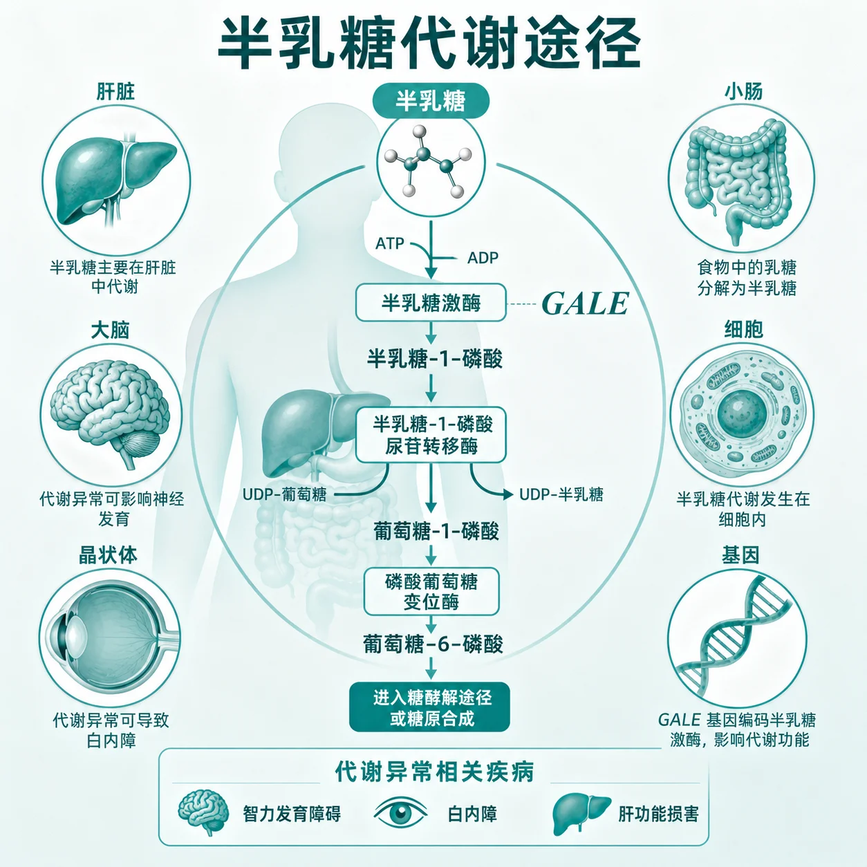 半乳糖差向异构酶缺乏症 - 半乳糖代谢途径示意图