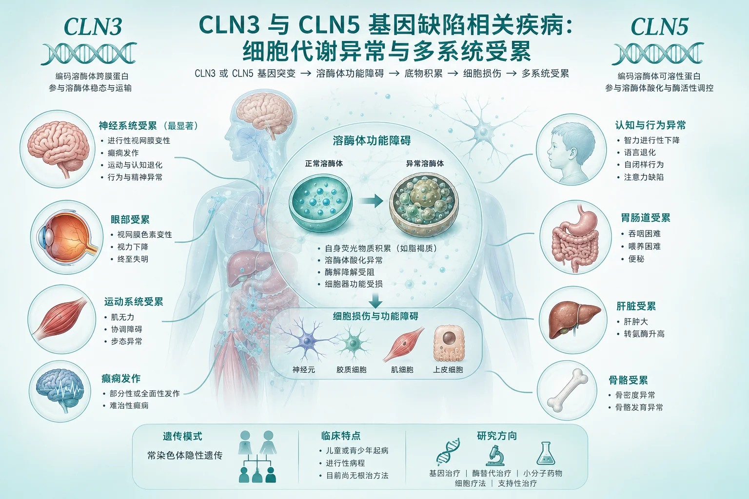 神经元蜡样脂褐质沉积症 2/3/5/6/7/8 型 - 细胞代谢示意图