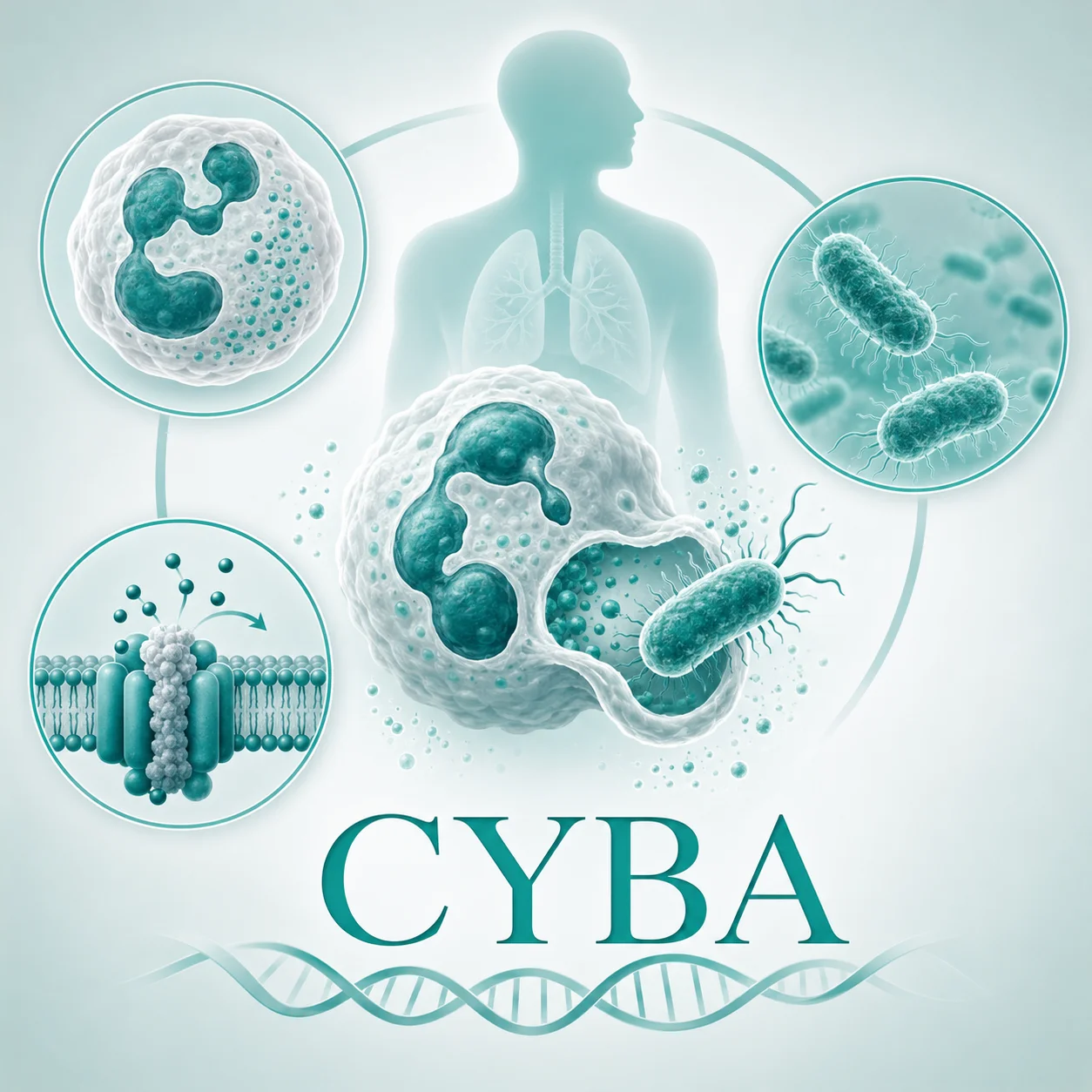 CYBA 缺乏型慢性肉芽肿病 - 免疫细胞吞噬作用示意图