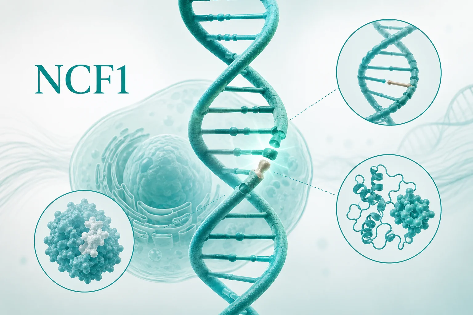 NCF-1 缺乏型慢性肉芽肿病 - DNA双螺旋基因突变示意