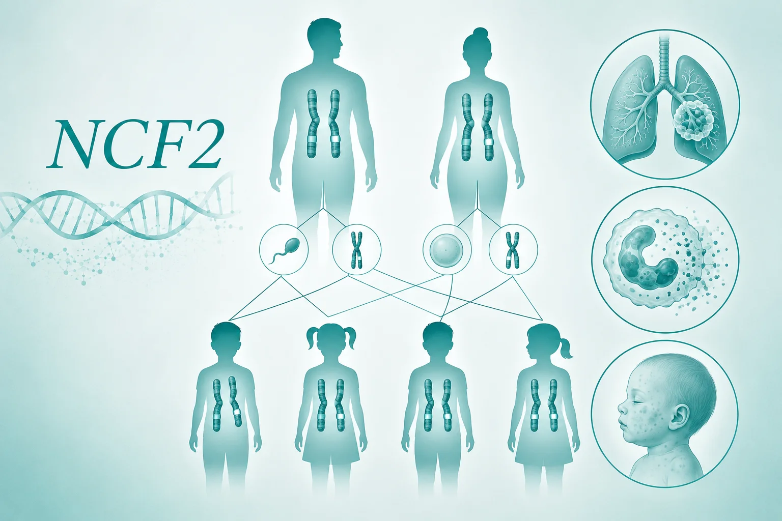 NCF-2 缺乏型慢性肉芽肿病 - 染色体遗传模式图