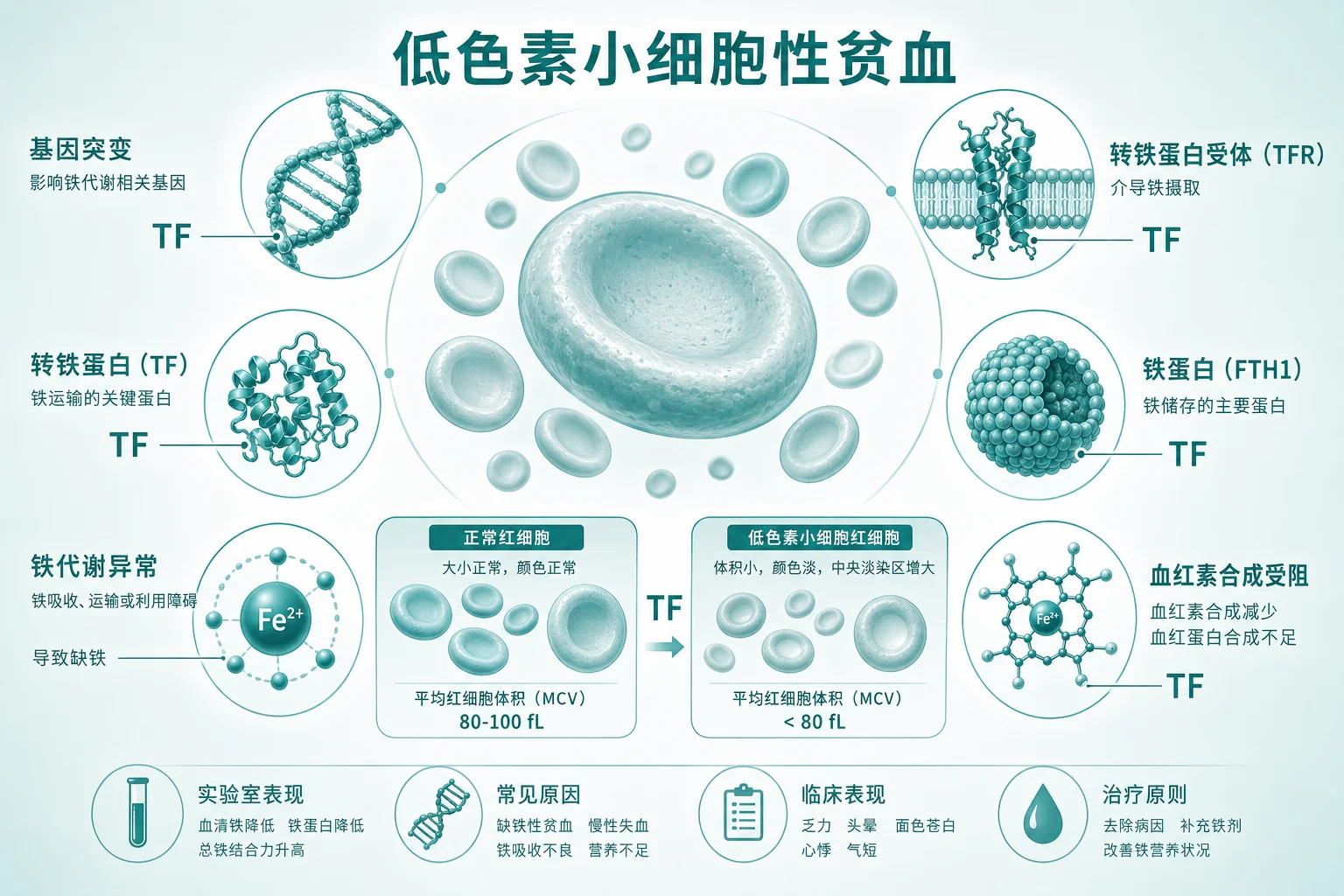 无转铁蛋白血症 - 小细胞低色素性贫血血细胞图示