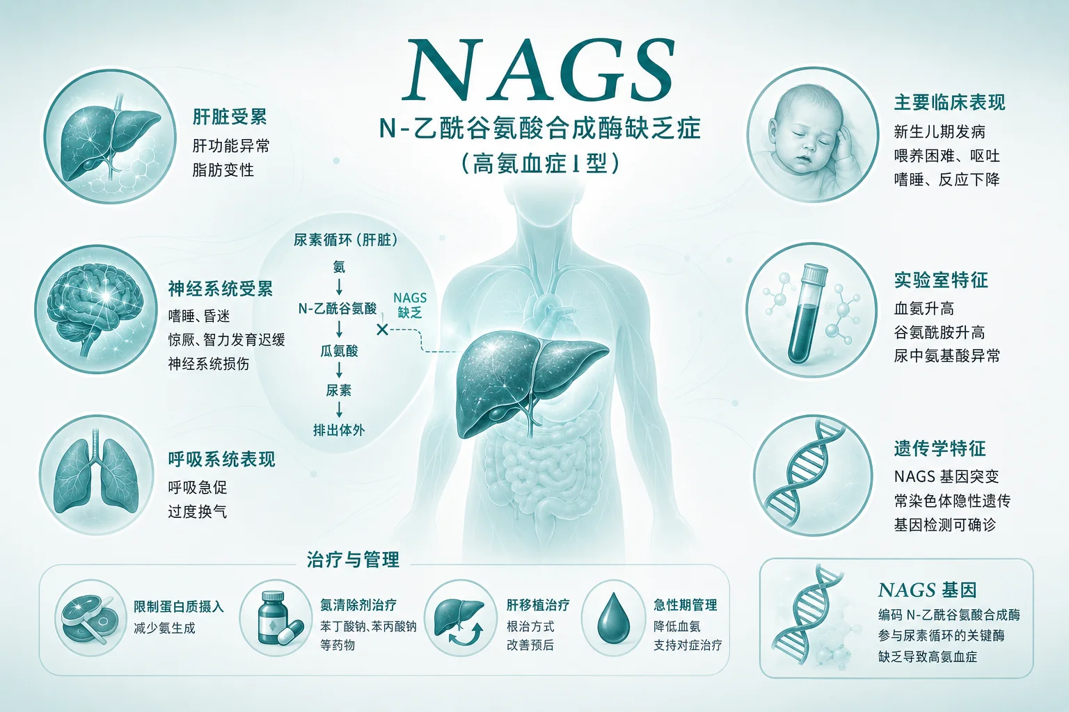 N- 乙酰谷氨酸合成酶缺乏症 - 肝脏代谢示意