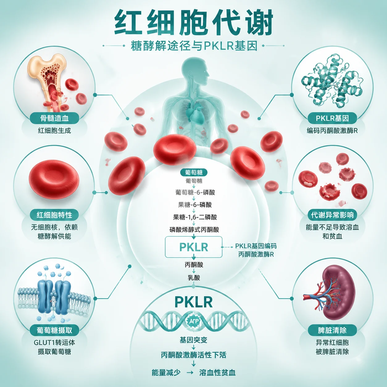丙酮酸激酶活性增高症 - 红细胞代谢示意图