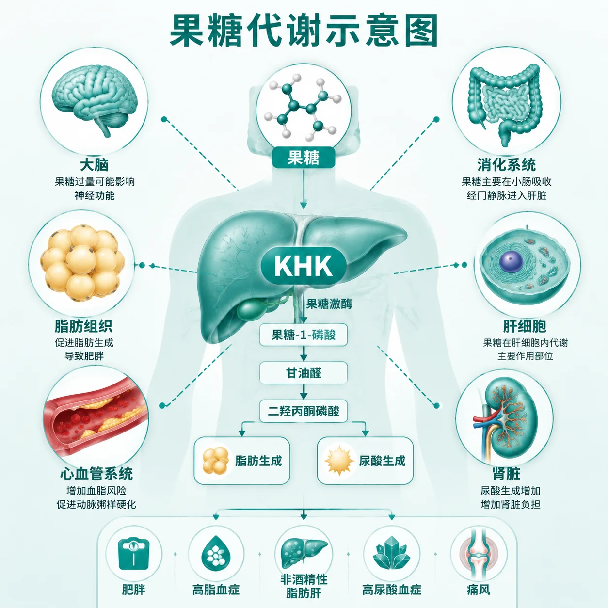 特发性果糖尿症 - 果糖代谢示意图