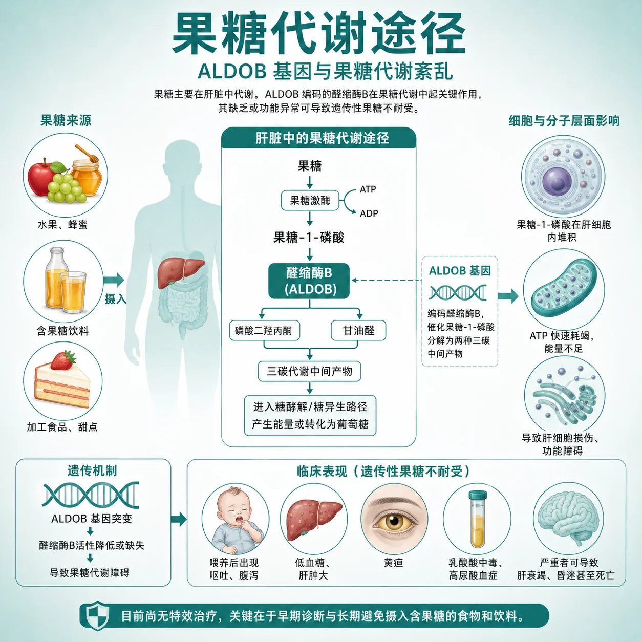 遗传性果糖不耐受症 - 果糖代谢途径示意图