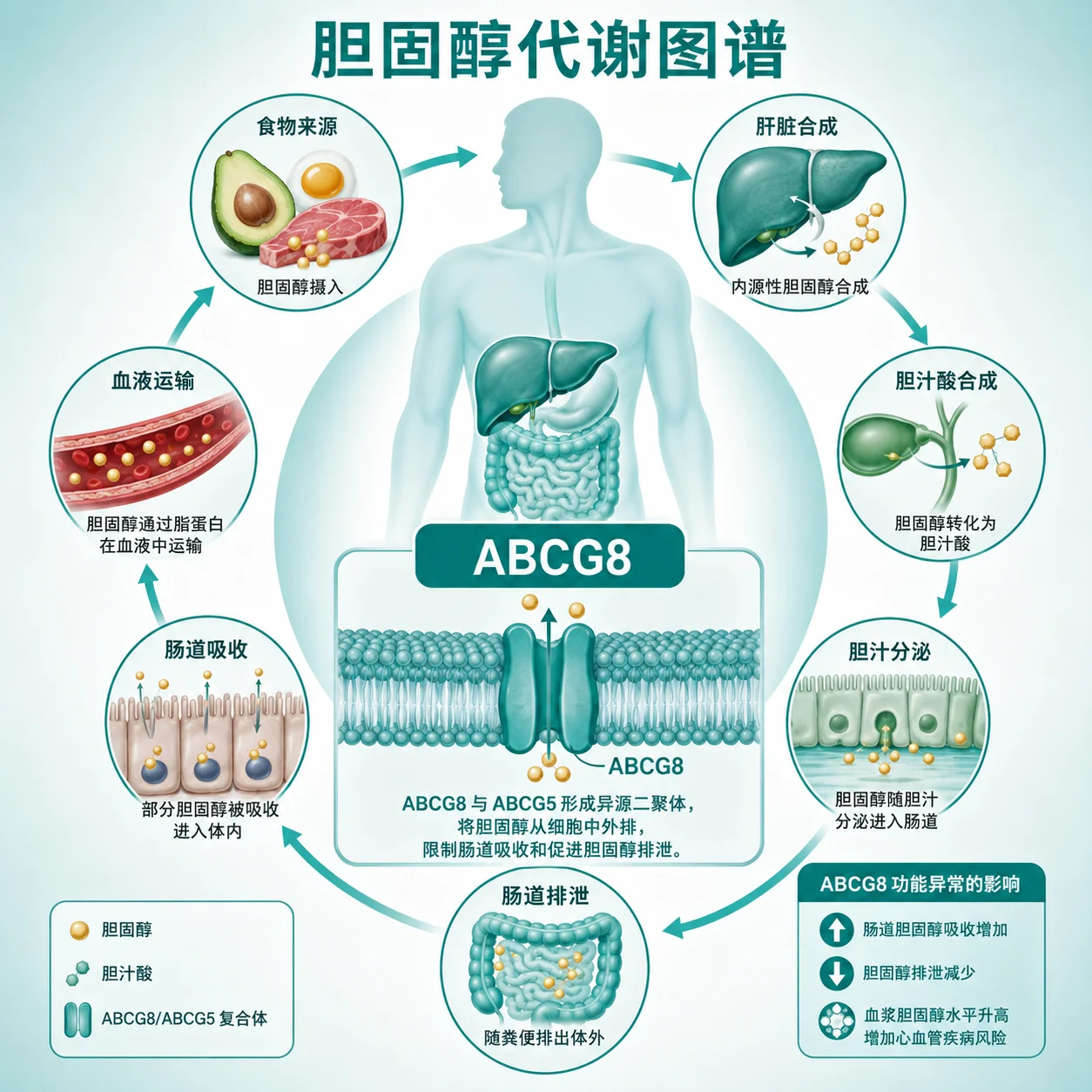 谷固醇血症 - 胆固醇代谢示意图