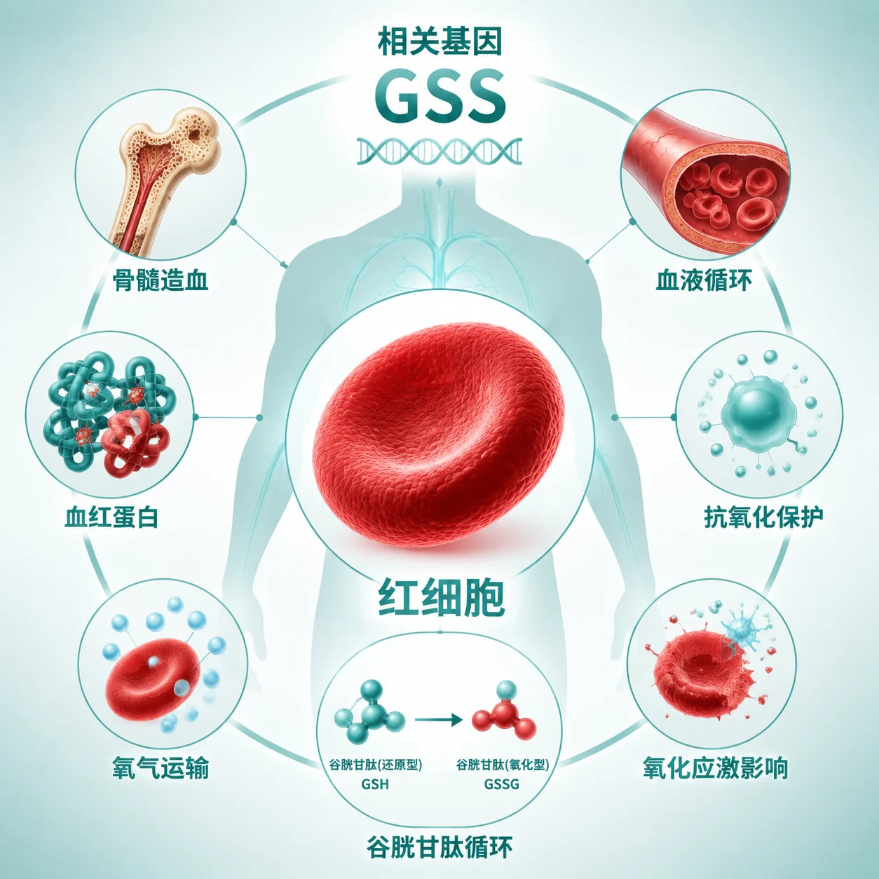 红细胞谷胱甘肽合成酶缺乏导致的溶血性贫血 - 红细胞 谷胱甘肽 酶缺乏示意