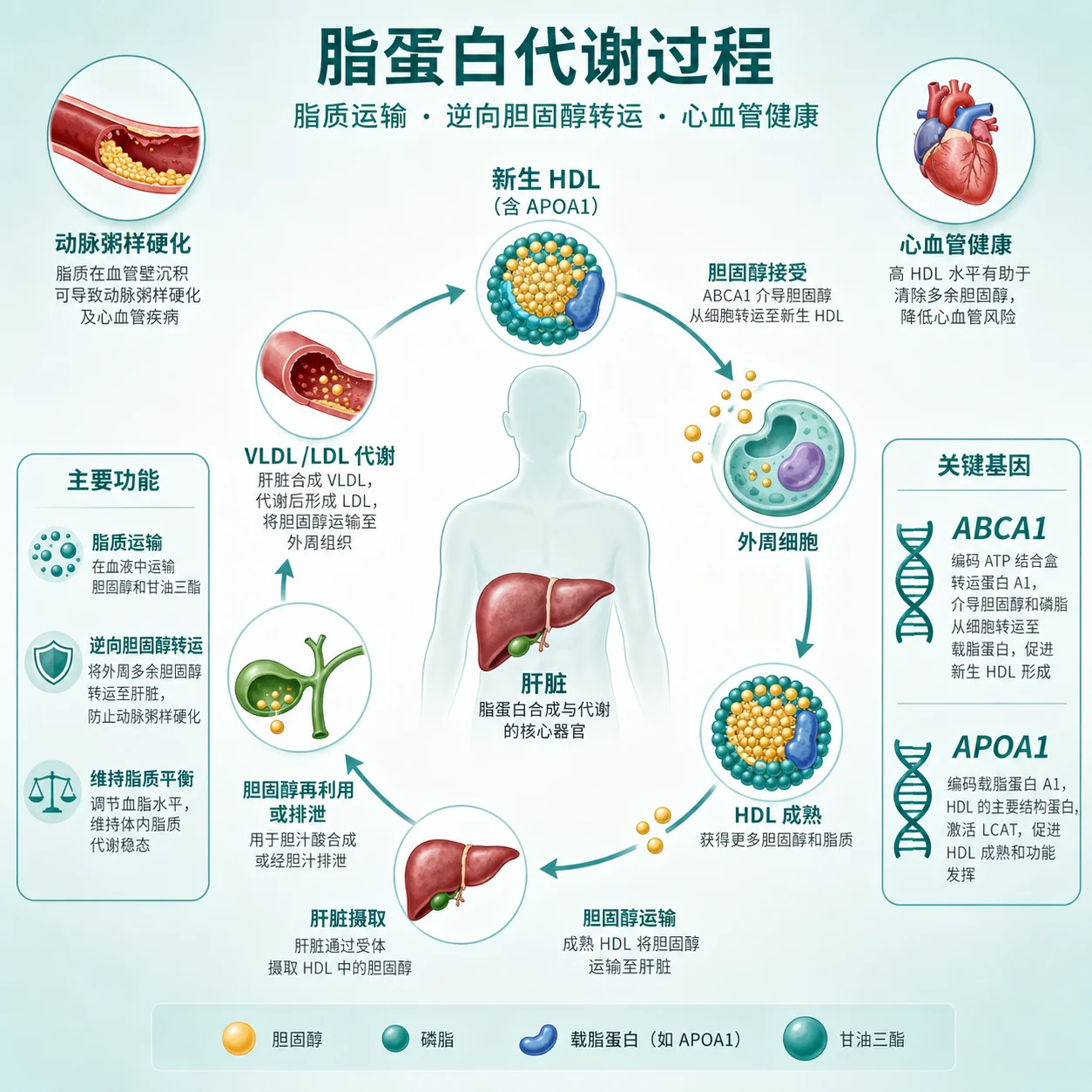 高密度脂蛋白缺乏 - 脂蛋白代谢示意图
